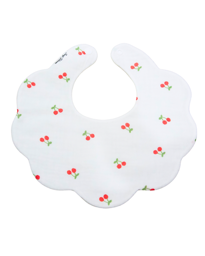 Organic Muslin 5-Layer Dribble Bib - White Cherries