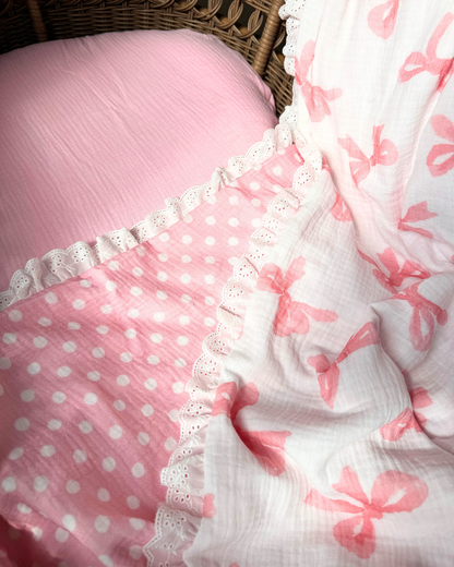 Reversible Organic Muslin Blanket - Pink Bows