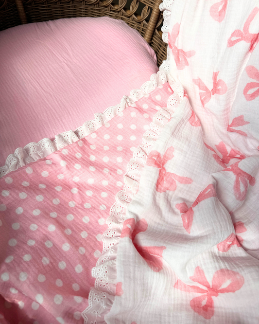 Reversible Organic Muslin Blanket - Pink Bows