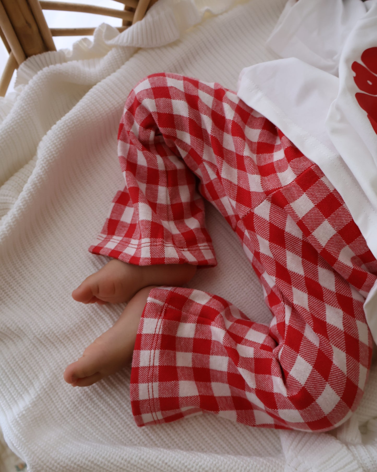 Tummy Comfort Gingham Flare Leggings - Red
