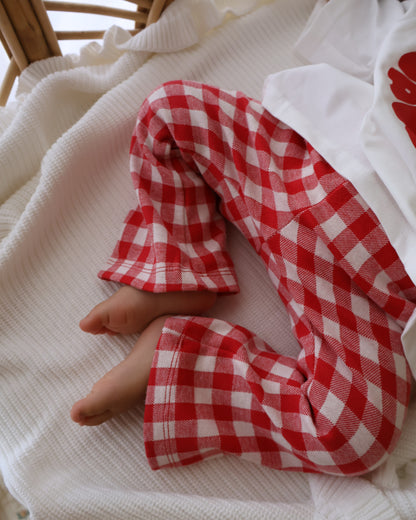 Tummy Comfort Gingham Flare Leggings - Red