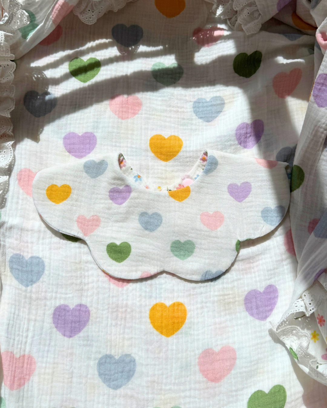 Reversible Organic Muslin Waterproof Bib - Sweetheart Garden