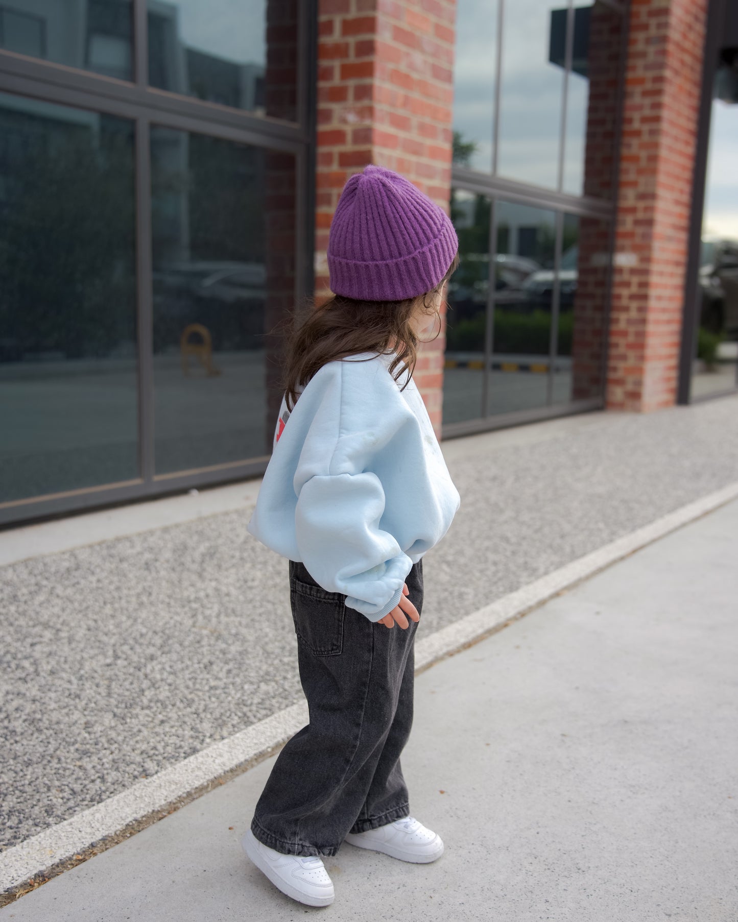 Wide Leg Denim Pants - Washed Black
