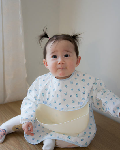 Waterproof Smock Bib with Detachable Silicone Catcher - Powder Petal