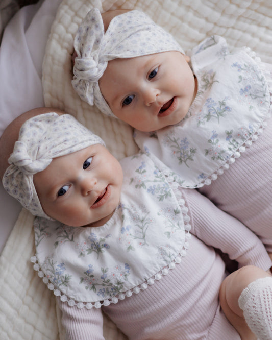 3-Layer Lace Bib - Blue/White Florals