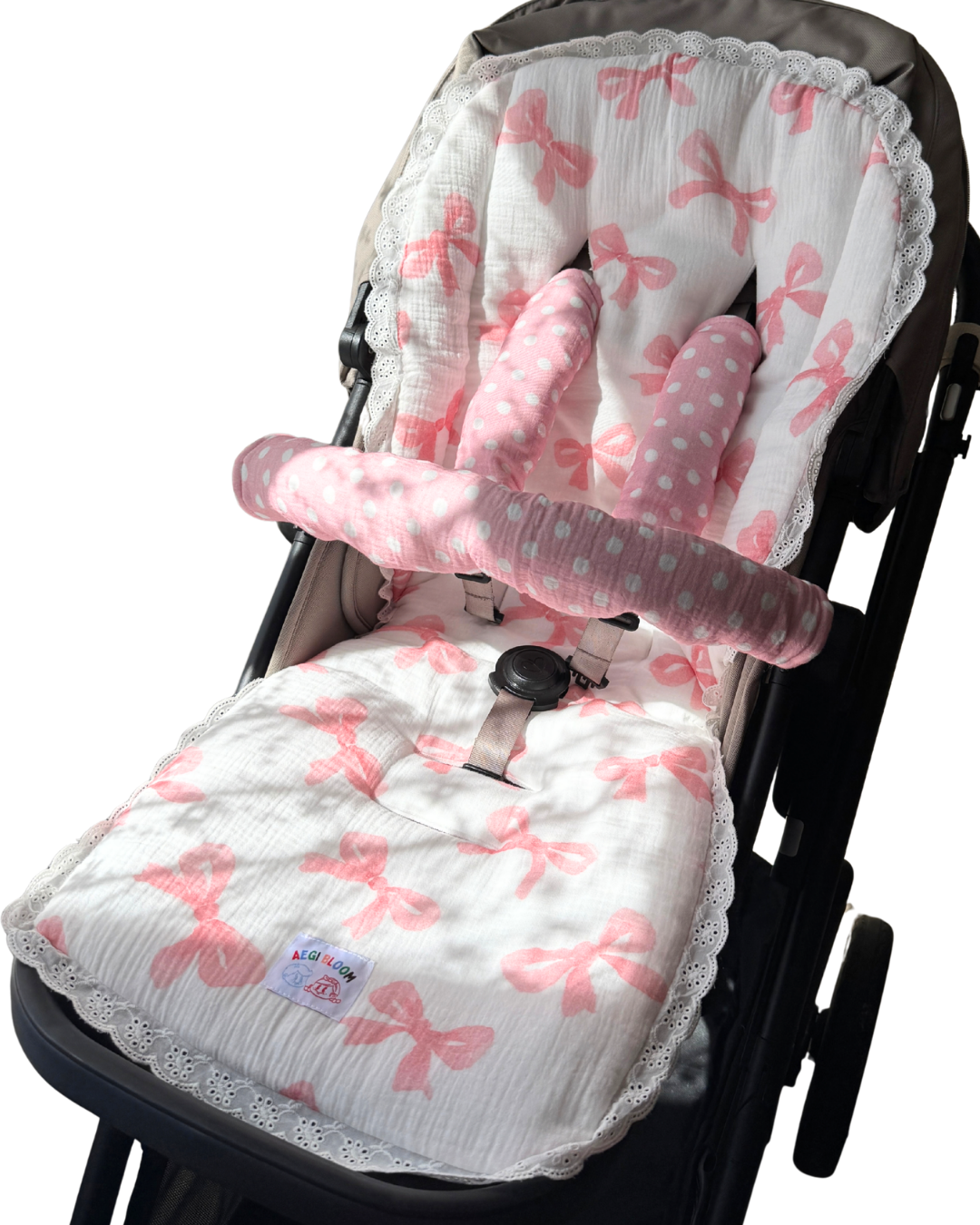 Lace Reversible Pram Essentials 3-Piece Set - Pink Bows (PRE ORDER | LATE OCTOBER)