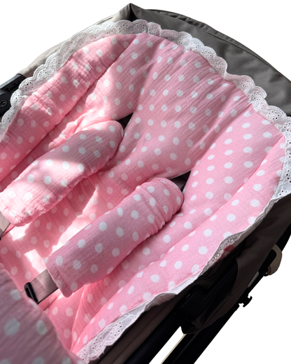 Lace Reversible Pram Essentials 3-Piece Set - Pink Bows (PRE ORDER | LATE OCTOBER)
