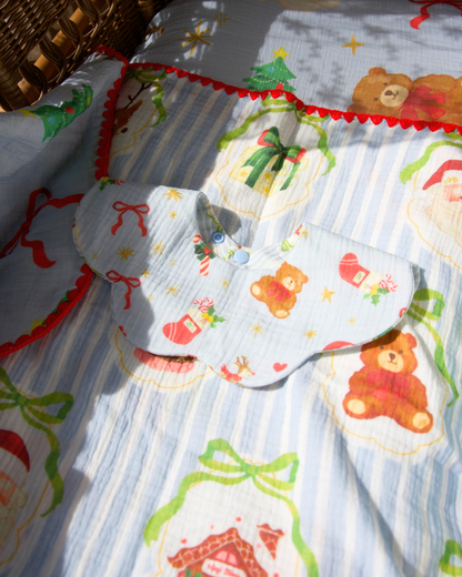 Reversible Organic Muslin Waterproof Bib - Dear Santa (Blue)