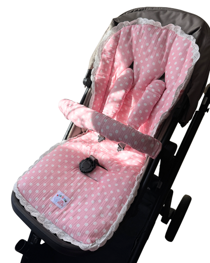 Lace Reversible Pram Essentials 3-Piece Set - Pink Bows (PRE ORDER | LATE OCTOBER)