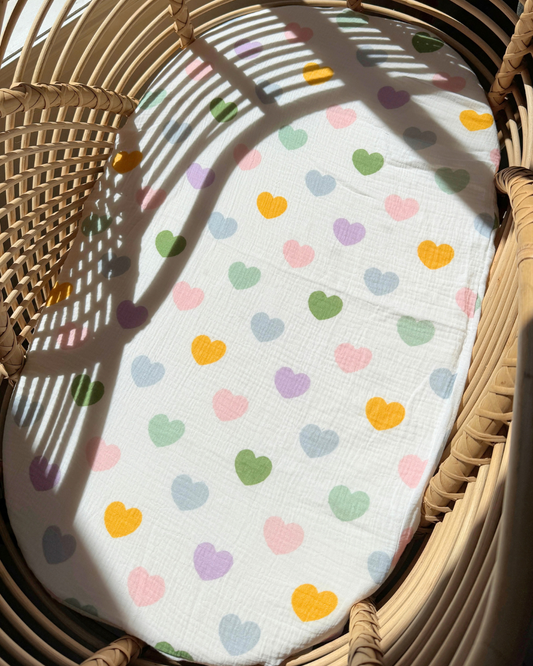 Organic Muslin Fitted Sheet - Heart Confetti