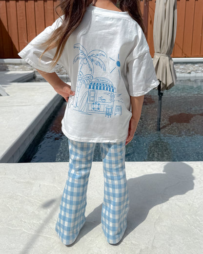 Tummy Comfort Gingham Flare Leggings - Blue