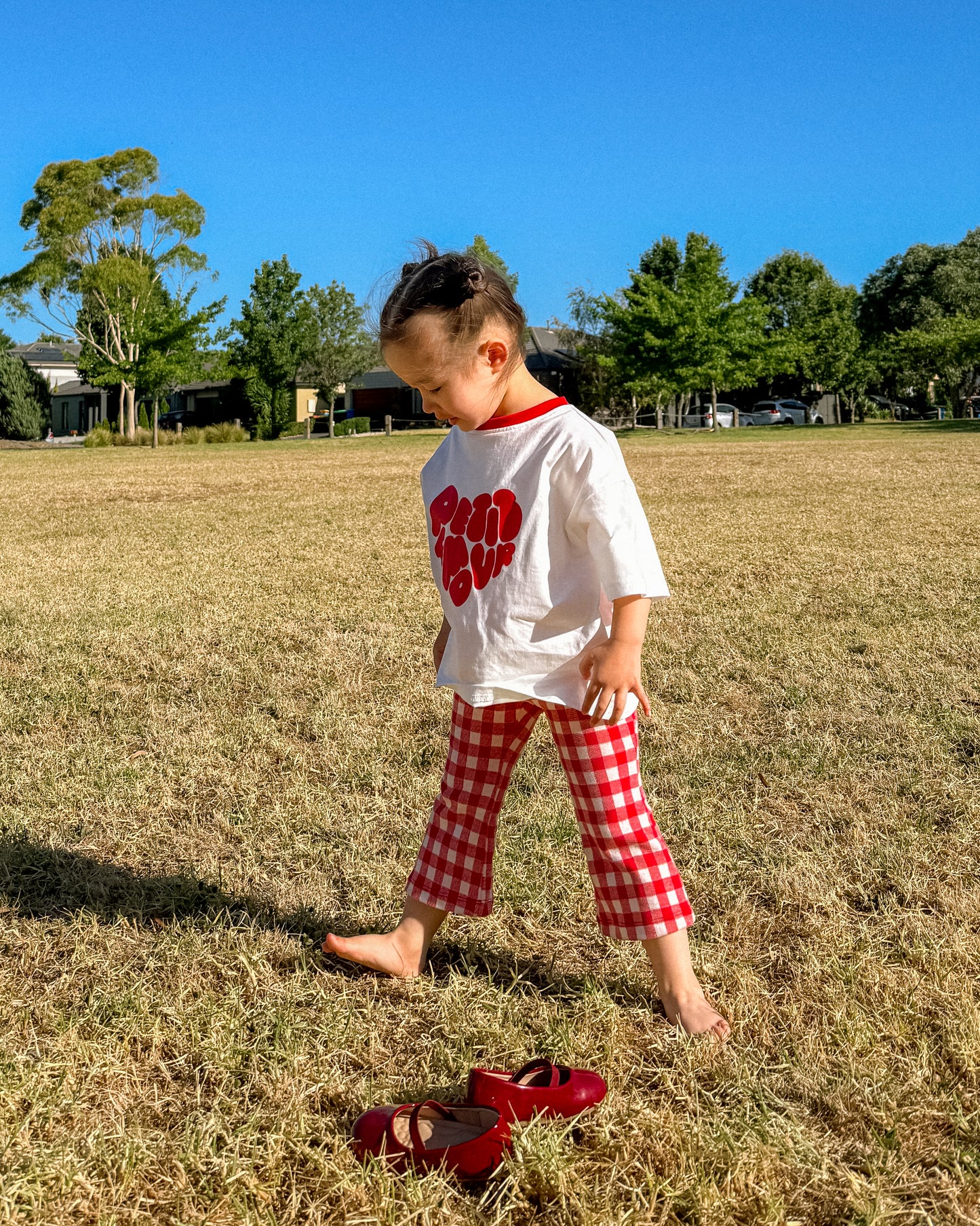 Tummy Comfort Gingham Flare Leggings - Red (PRE ORDER | 10 March)