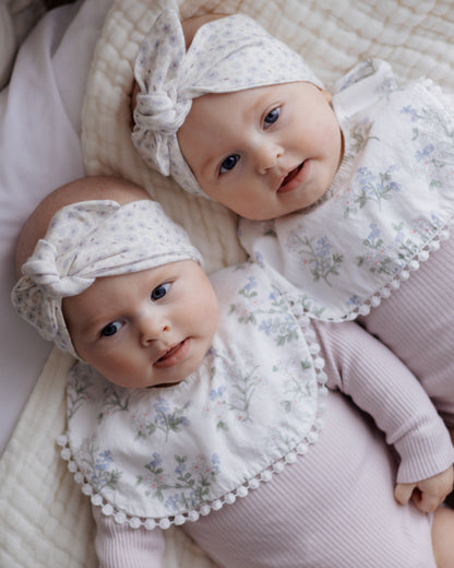 3-Layer Lace Bib - Blue/White Florals