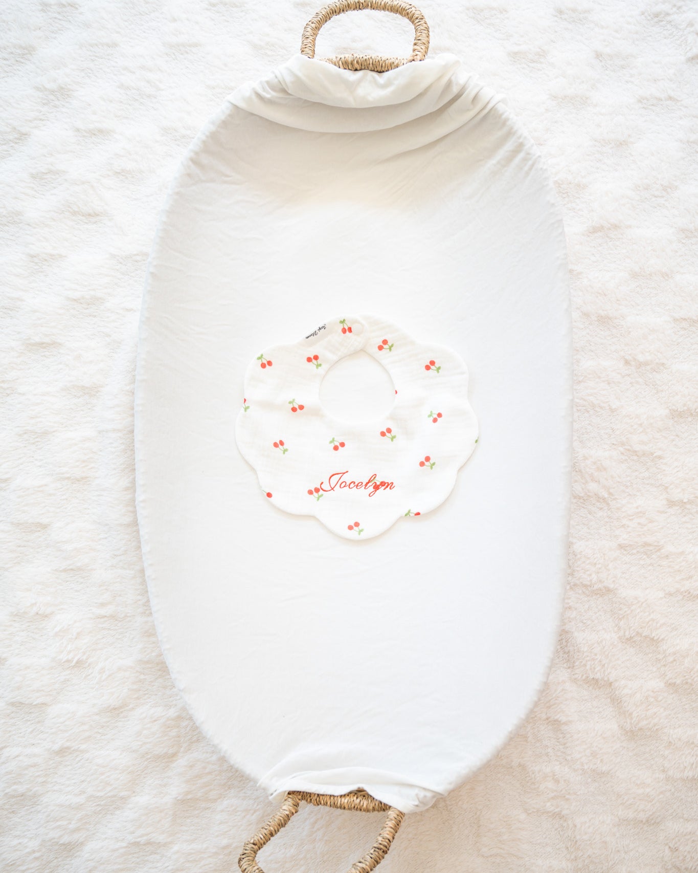 Organic Muslin 5-Layer Dribble Bib - White Cherries