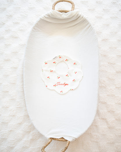 Organic Muslin 5-Layer Dribble Bib - White Cherries