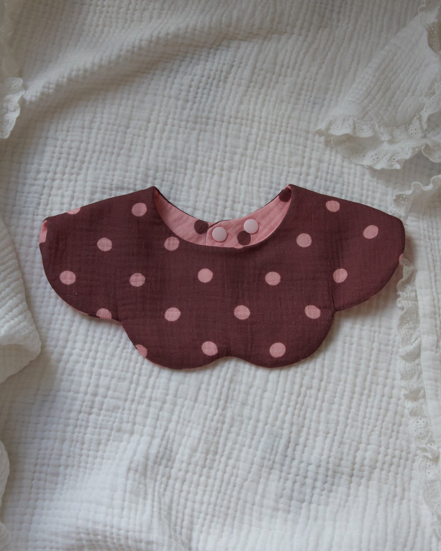 Organic Muslin 7-Layer Dribble Bib - Polka Dot Pink/Plum