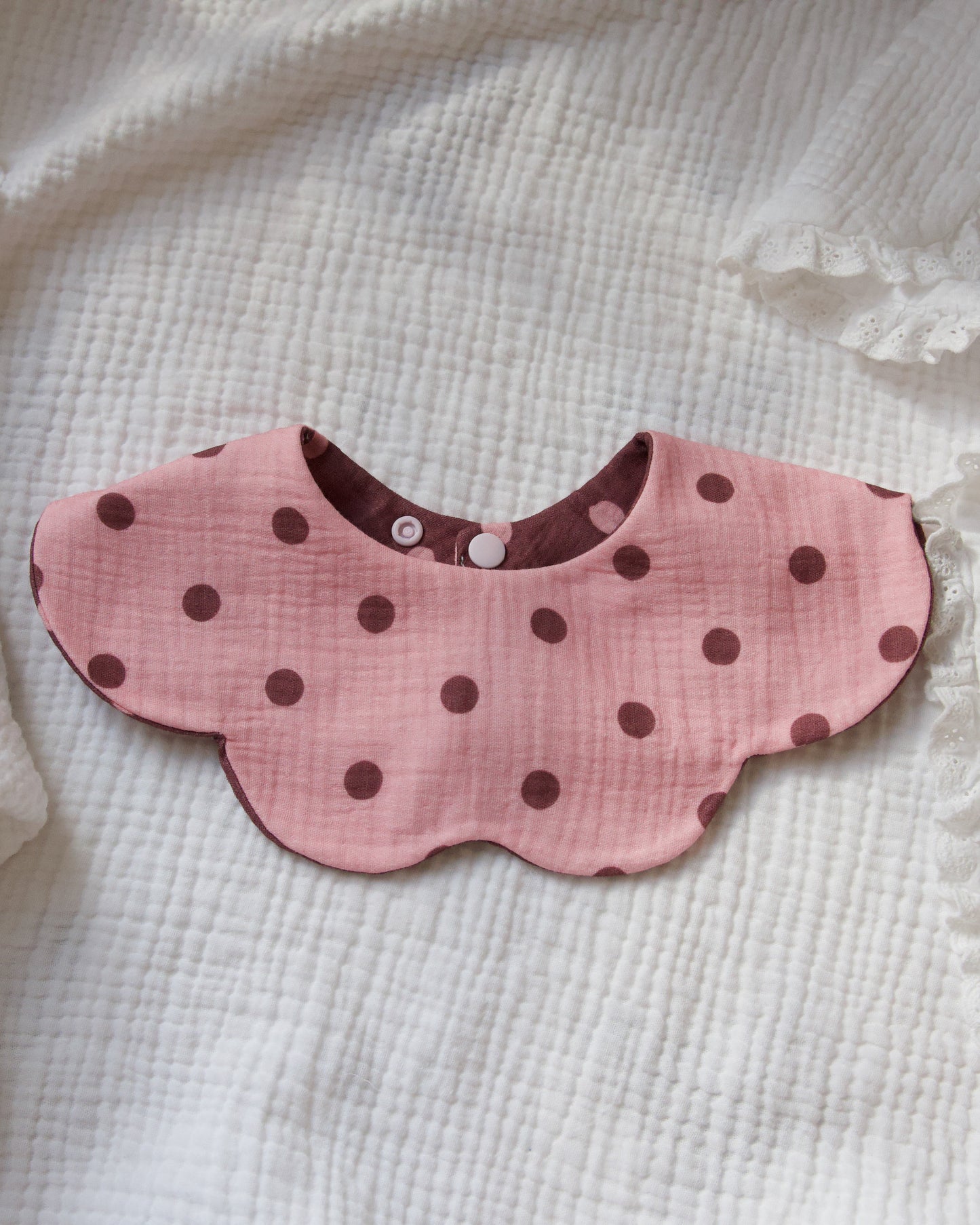 Organic Muslin 7-Layer Dribble Bib - Polka Dot Pink/Plum