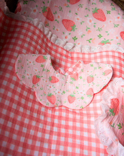 Reversible Organic Muslin Waterproof Bib - Strawberry Garden