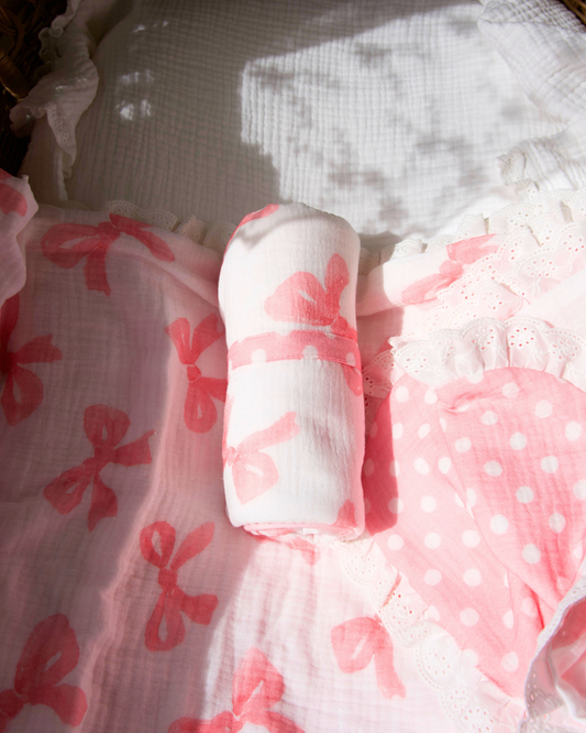 Reversible Organic Muslin Waterproof Changing Mat - Pink Bows