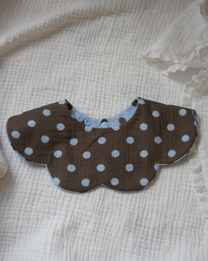 Organic Muslin 7-Layer Dribble Bib - Polka Dot Brown/Blue