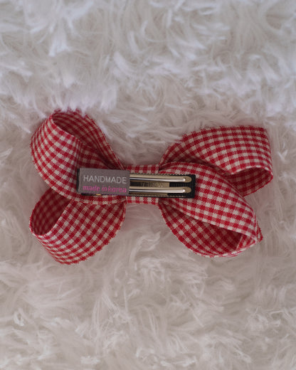 Gingham Bow Clip - Red