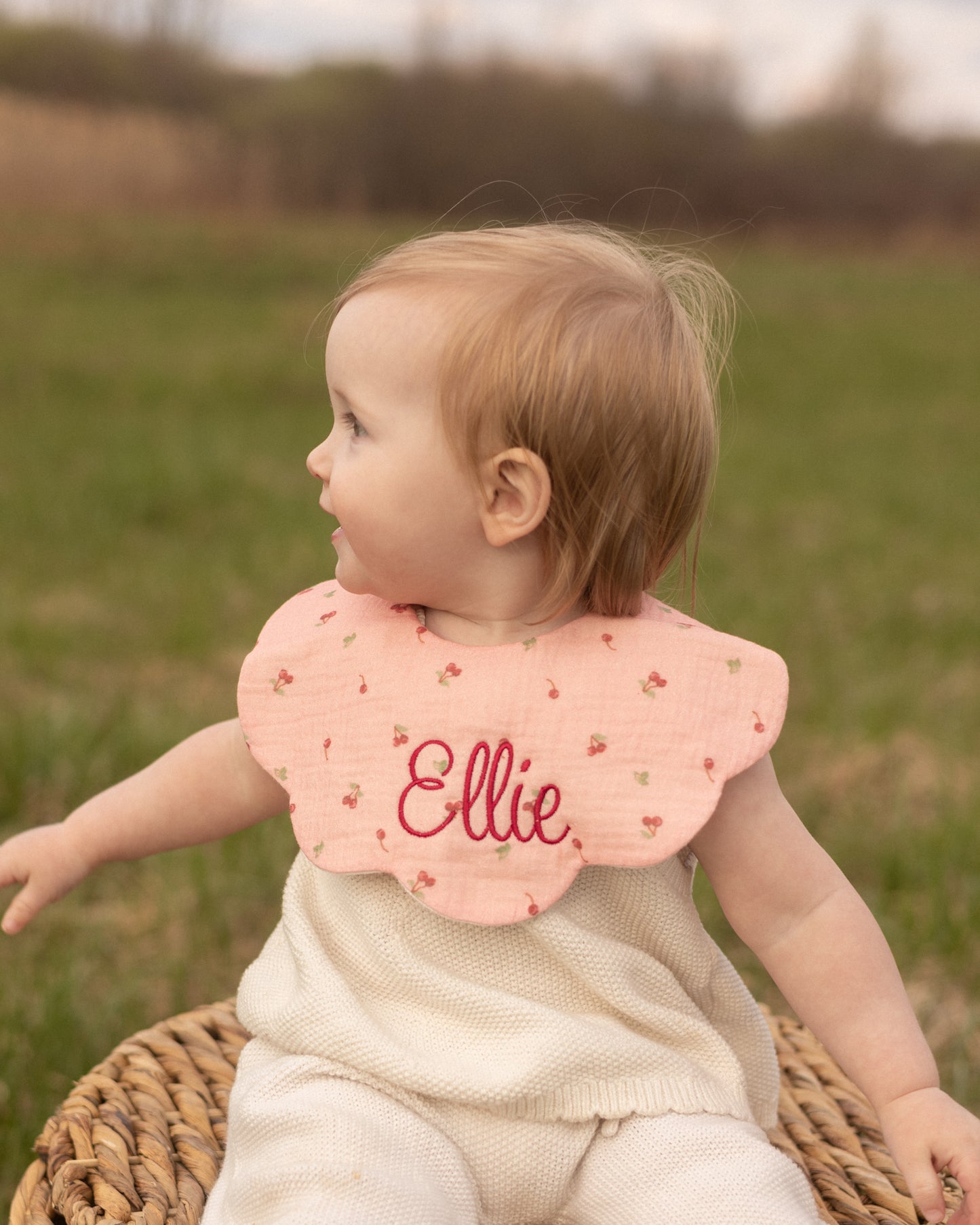Organic Muslin 5-Layer Dribble Bib - Pink Cherries