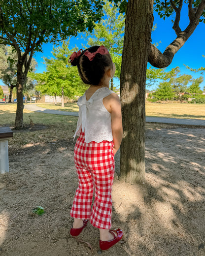 Tummy Comfort Gingham Flare Leggings - Red (PRE ORDER | 10 March)