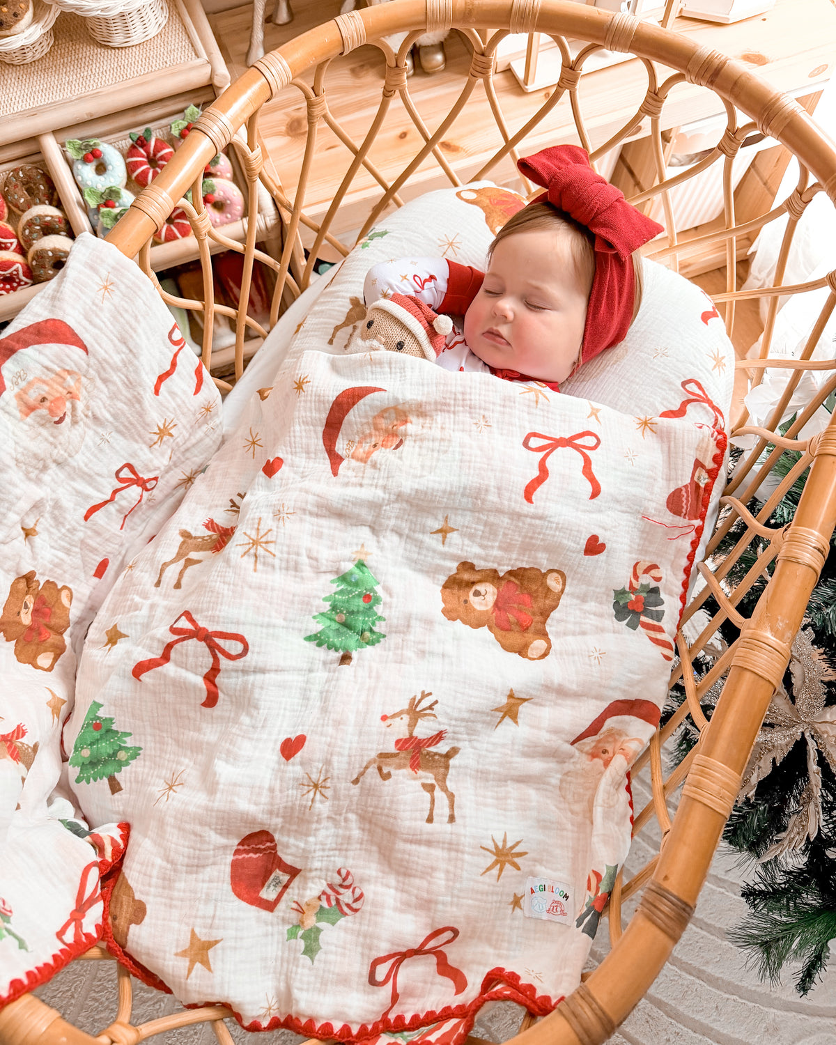Reversible Organic Muslin Blanket - Dear Santa (Red)
