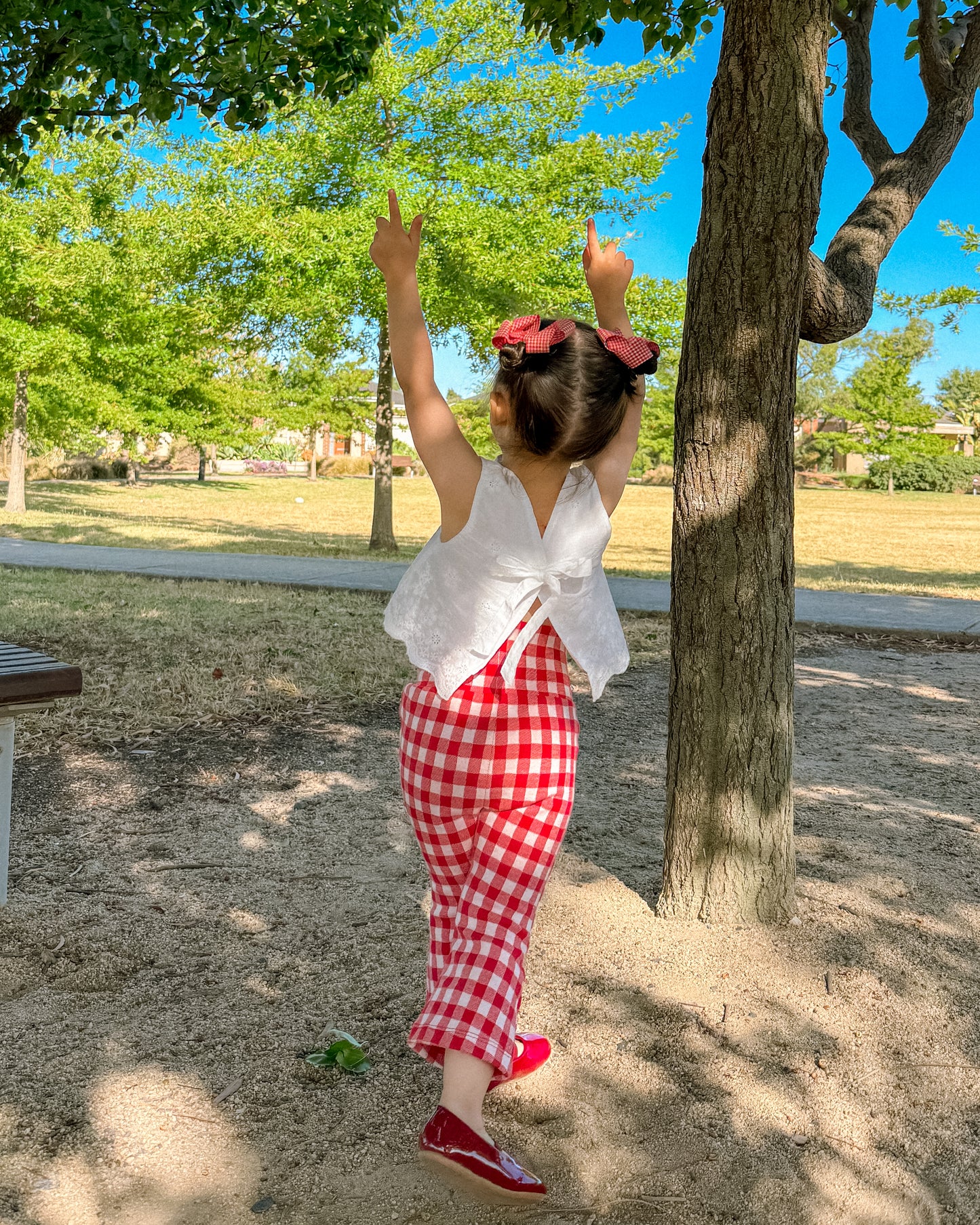 Tummy Comfort Gingham Flare Leggings - Red (PRE ORDER | 10 March)