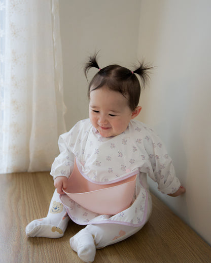 Waterproof Smock Bib with Detachable Silicone Catcher - Toasted Petal