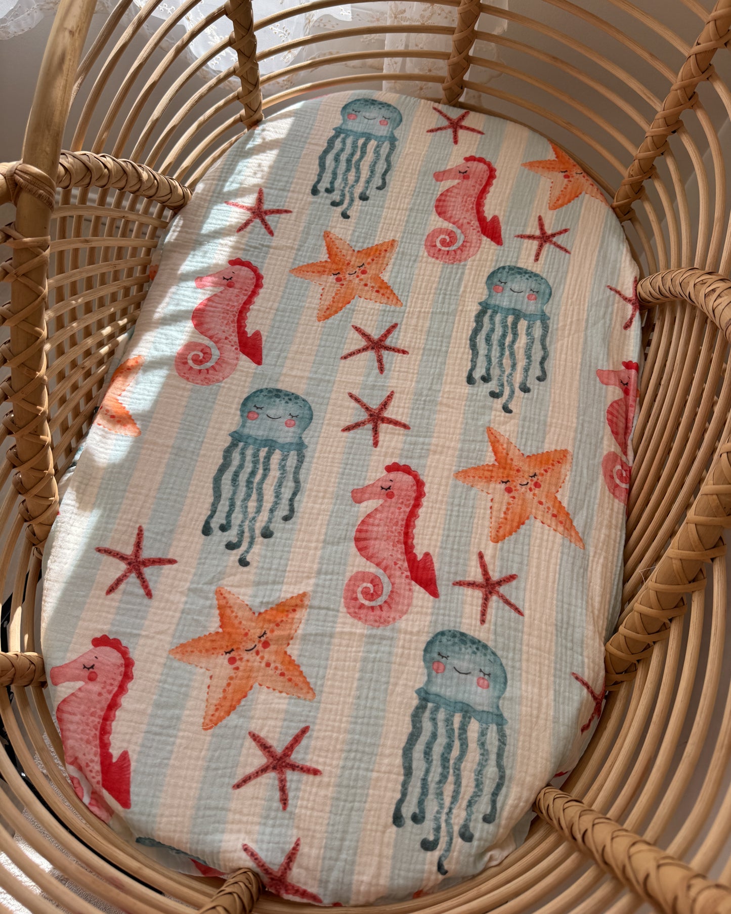 Organic Muslin Fitted Sheet - Sea Club