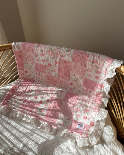 Reversible Organic Muslin Blanket - Blush Garden