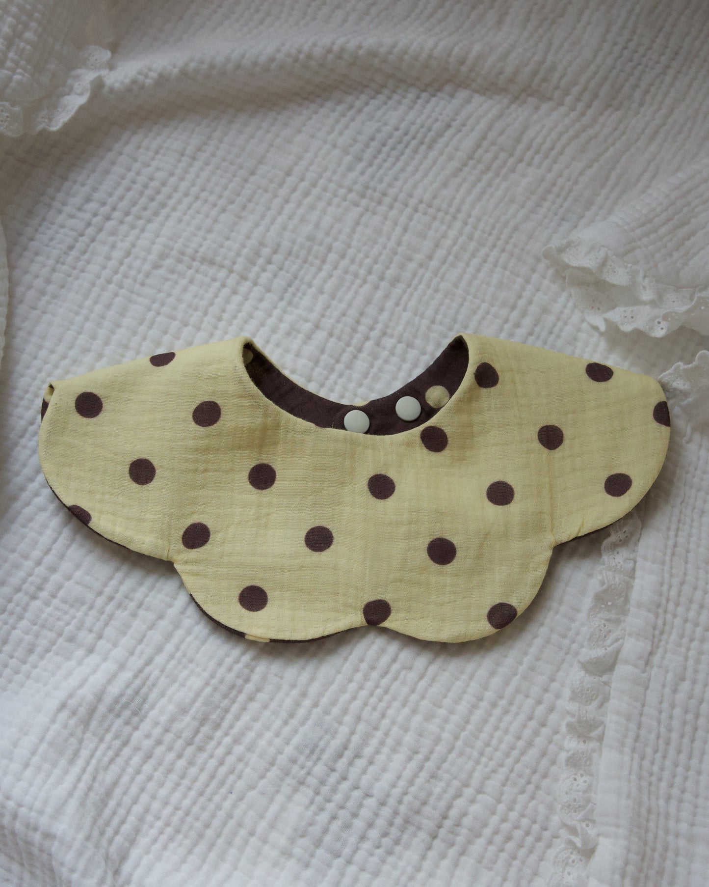 Organic Muslin 7-Layer Dribble Bib - Polka Dot Lemon/Brown