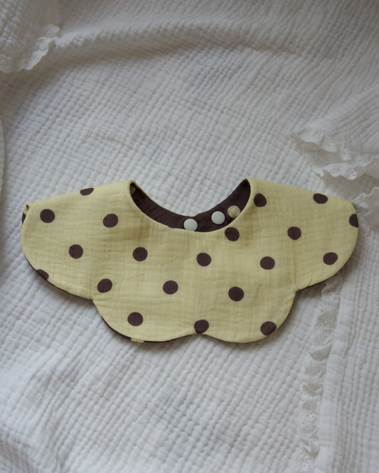 Organic Muslin 7-Layer Dribble Bib - Polka Dot Lemon/Brown