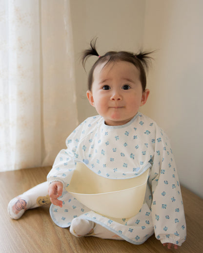 Waterproof Smock Bib with Detachable Silicone Catcher - Powder Petal