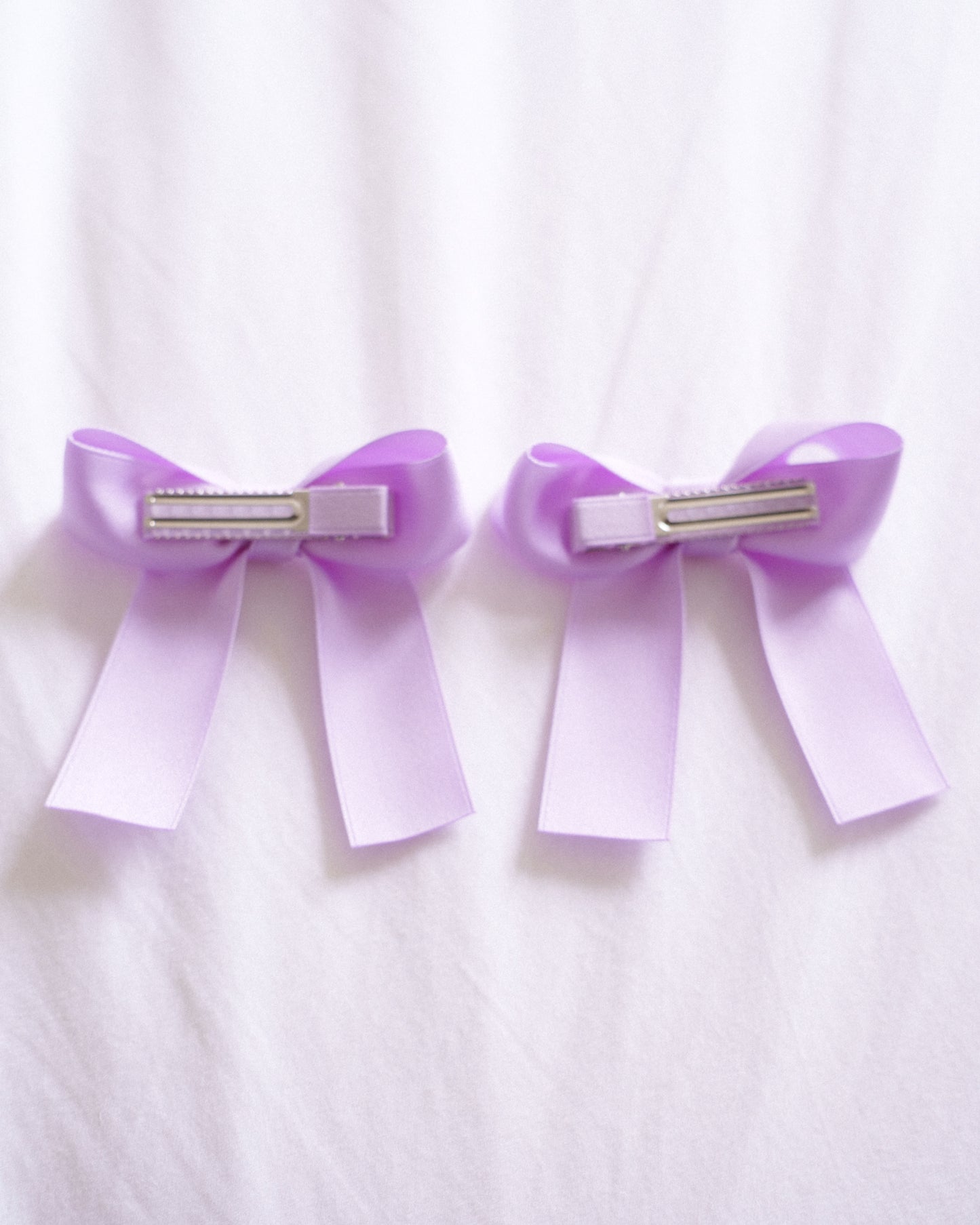 Classic Satin Bow Clip 2pc Set – Lilac