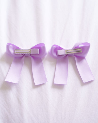 Classic Satin Bow Clip 2pc Set – Lilac