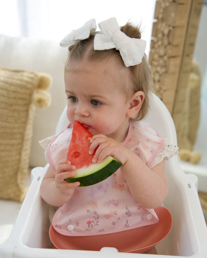 Food Catcher Bib - Pink Bunnies