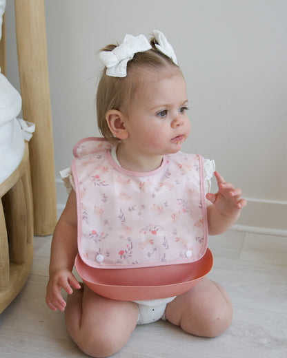 Food Catcher Bib - Pink Bunnies