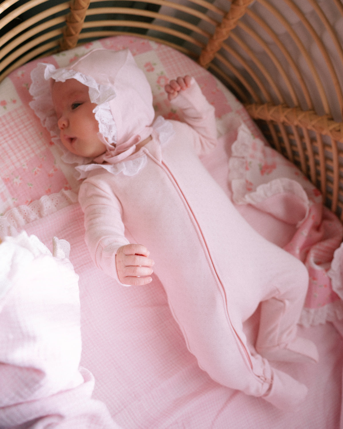 Aegi Frill Zip Growsuit - Blush Pointelle