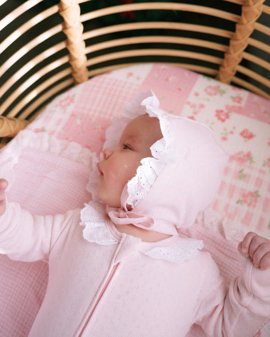Frill Bonnet - Blush Pointelle