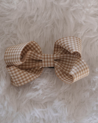 Gingham Bow Clip - Brown