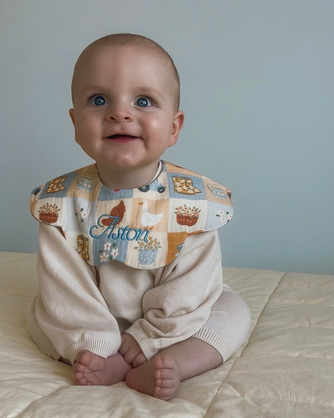 Reversible Organic Muslin Waterproof Bib - Bloom Barn/Brown Gingham (PRE ORDER | EARLY SEPTEMBER)