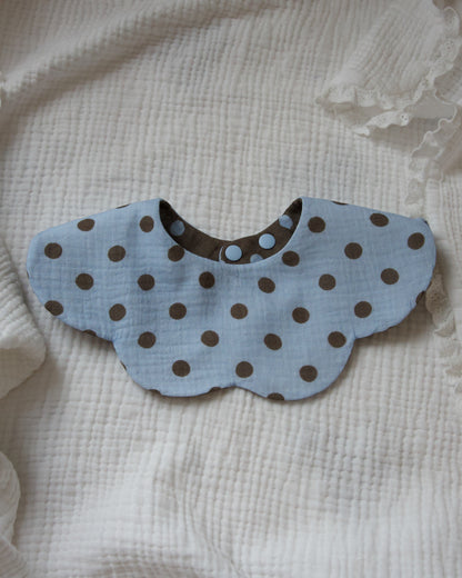 Organic Muslin 7-Layer Dribble Bib - Polka Dot Brown/Blue