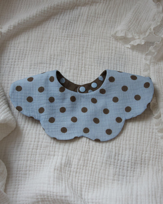 Organic Muslin 7-Layer Dribble Bib - Polka Dot Brown/Blue