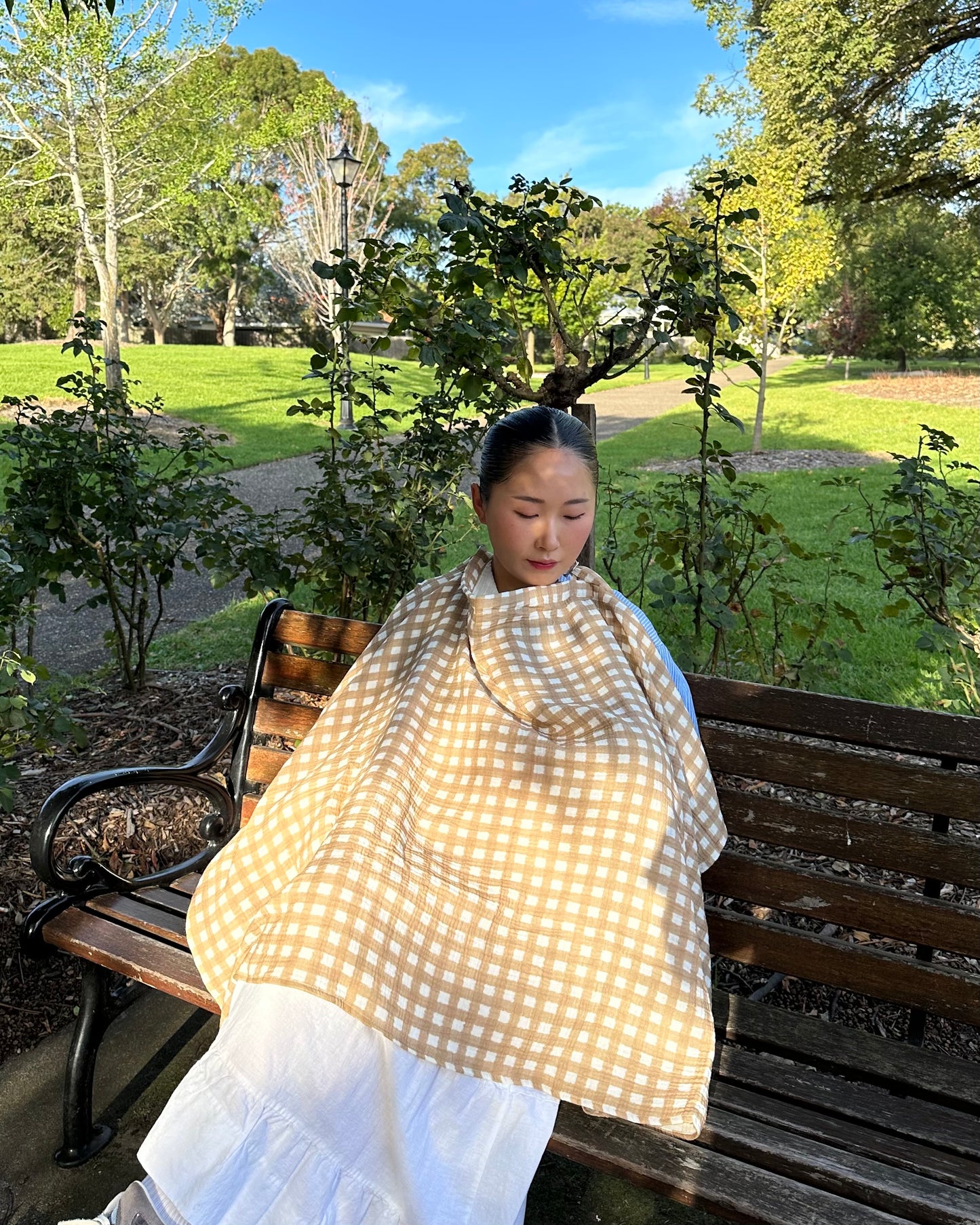 Organic Muslin Nursing Cover - Brown Gingham