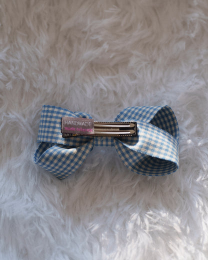 Gingham Bow Clip - Blue