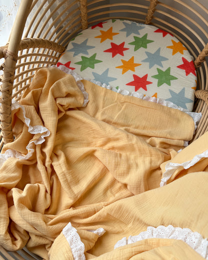 Organic Muslin Fitted Sheet - Star Confetti