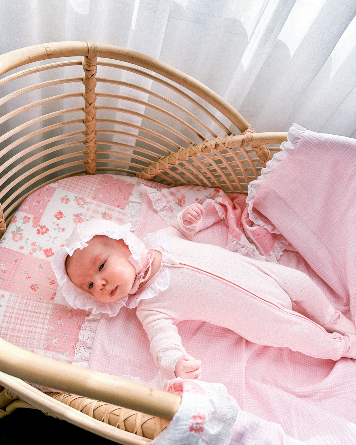 Aegi Frill Zip Growsuit - Blush Pointelle