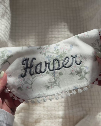 3-Layer Lace Bib - Blue/White Florals